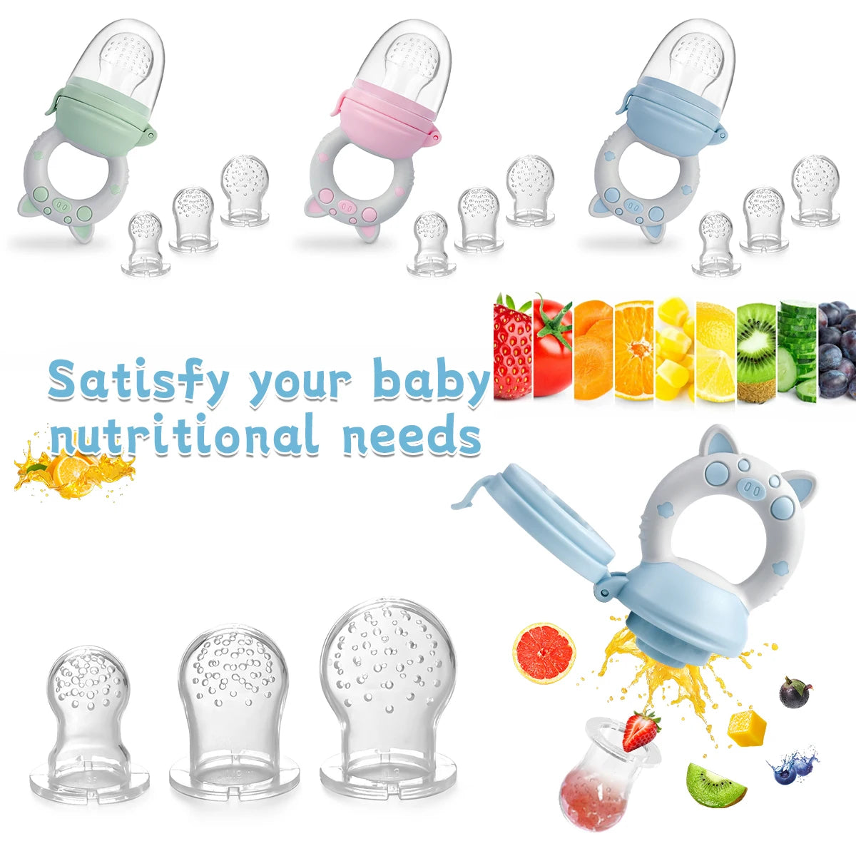 Boba 4-delige Siliconen Fruit- & Groentefeeder Set