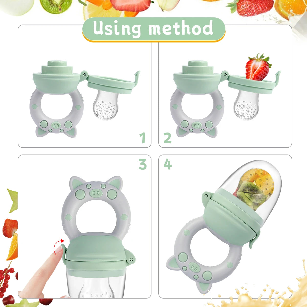 Boba 4-delige Siliconen Fruit- & Groentefeeder Set